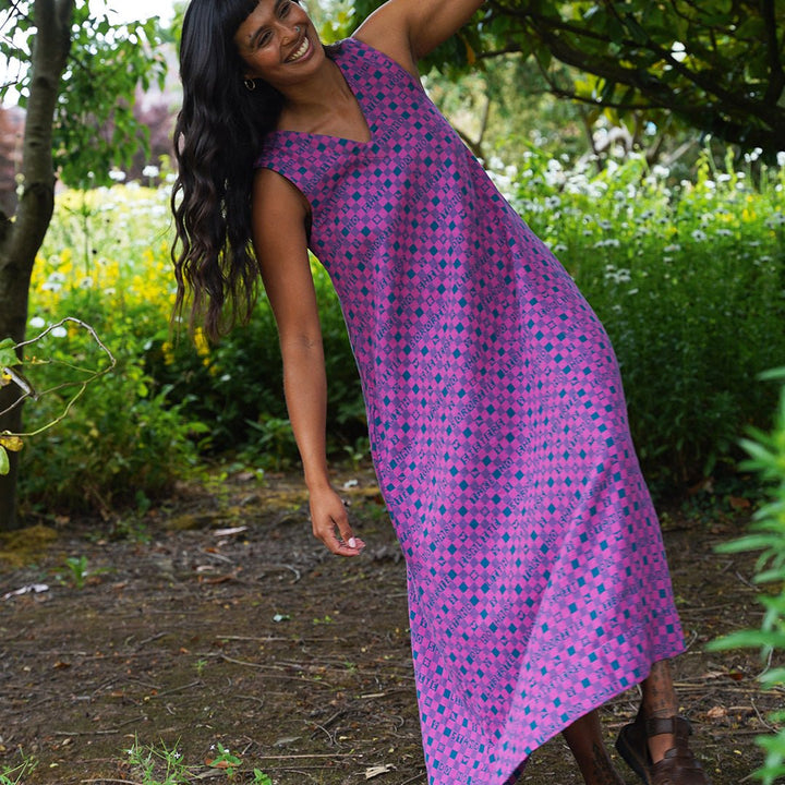 Easy-fit Organic Cotton Summer Dress in Fuchsia &amp; Teal - Black &amp; Beech1