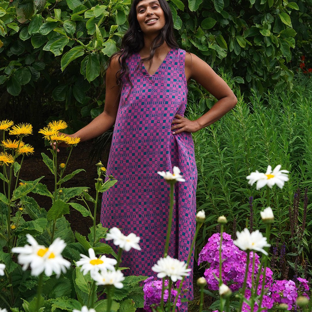 Easy-fit Organic Cotton Summer Dress in Fuchsia & Teal – Black & Beech