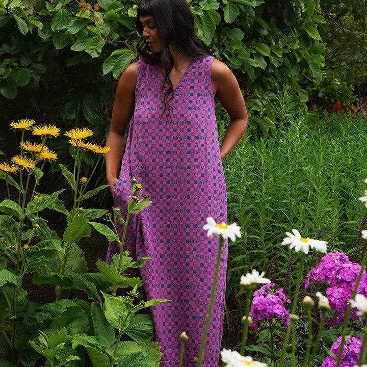 Easy-fit Organic Cotton Summer Dress in Fuchsia &amp; Teal - Black &amp; Beech1