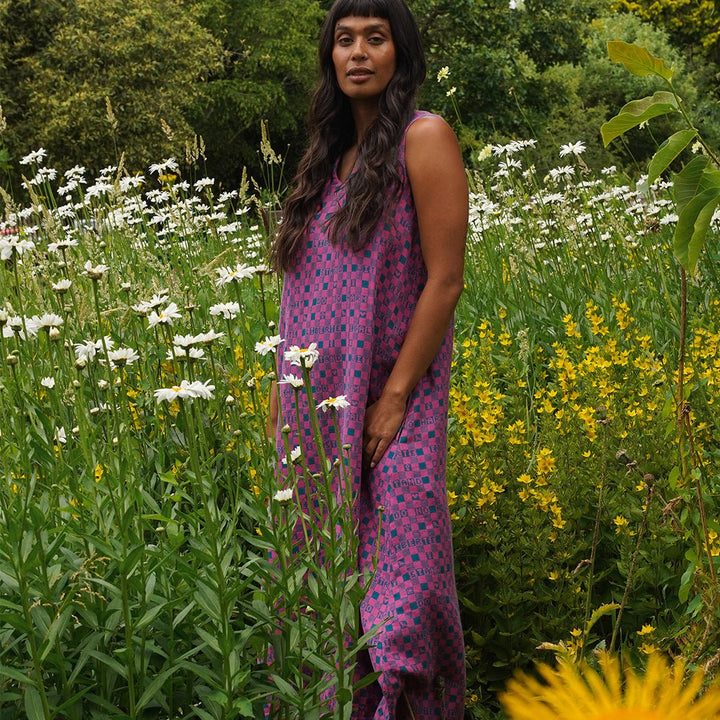 Easy-fit Organic Cotton Summer Dress in Fuchsia &amp; Teal - Black &amp; Beech1
