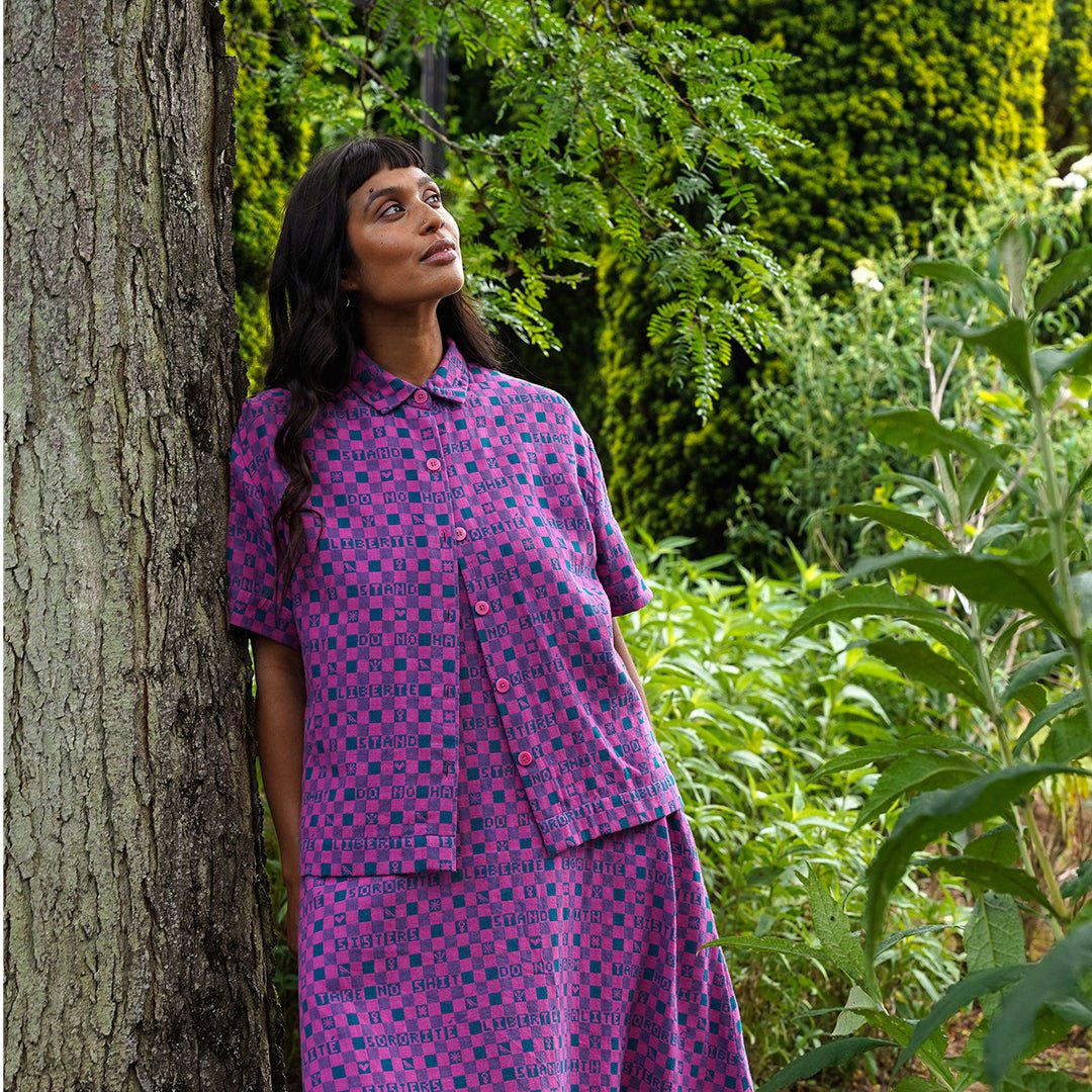 Easy-fit Organic Cotton Summer Shirt in Fuchsia &amp; Teal - Black &amp; Beech1