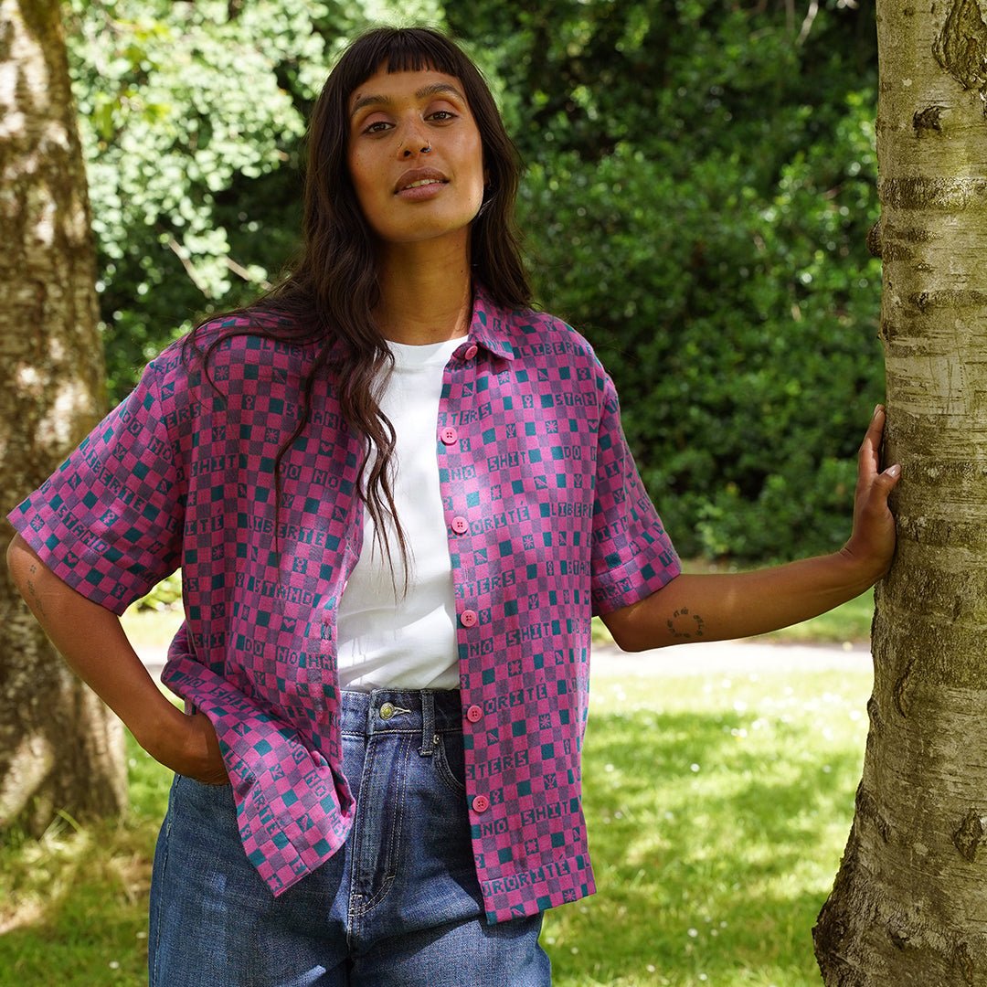 Easy-fit Organic Cotton Summer Shirt in Fuchsia &amp; Teal - Black &amp; Beech1