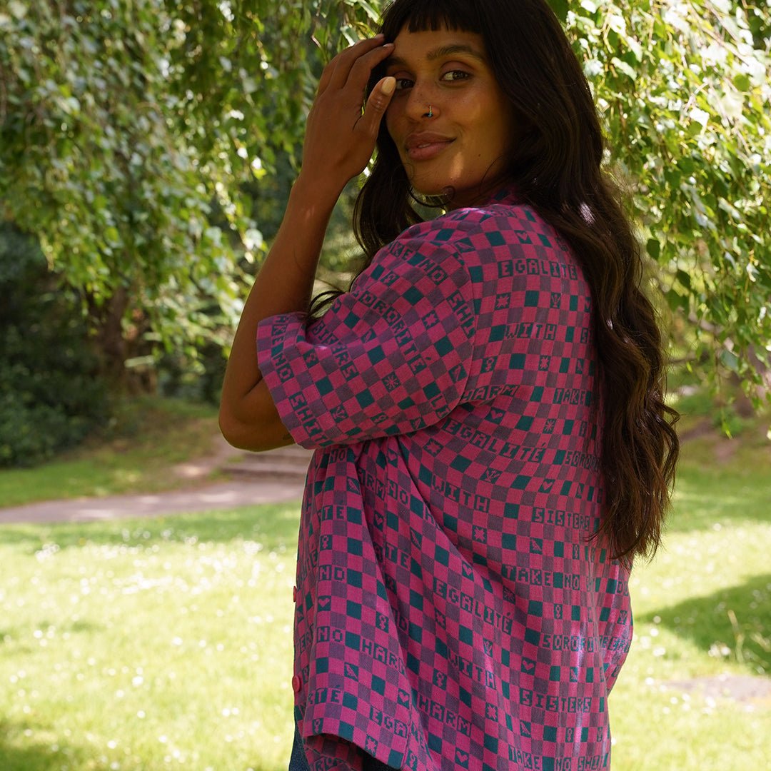 Easy-fit Organic Cotton Summer Shirt in Fuchsia &amp; Teal - Black &amp; Beech1