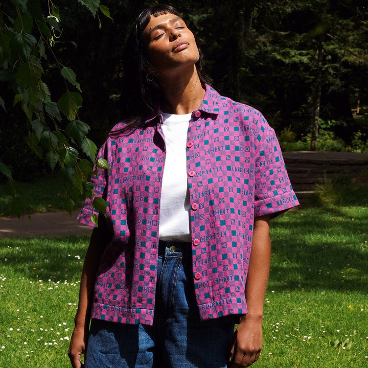 Easy-fit Organic Cotton Summer Shirt in Fuchsia &amp; Teal - Black &amp; Beech1
