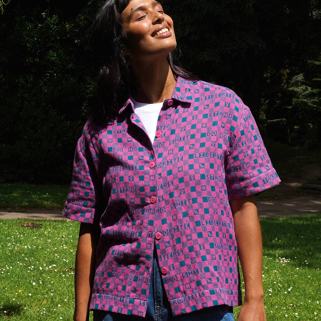 Easy-fit Organic Cotton Summer Shirt in Fuchsia &amp; Teal - Black &amp; Beech1