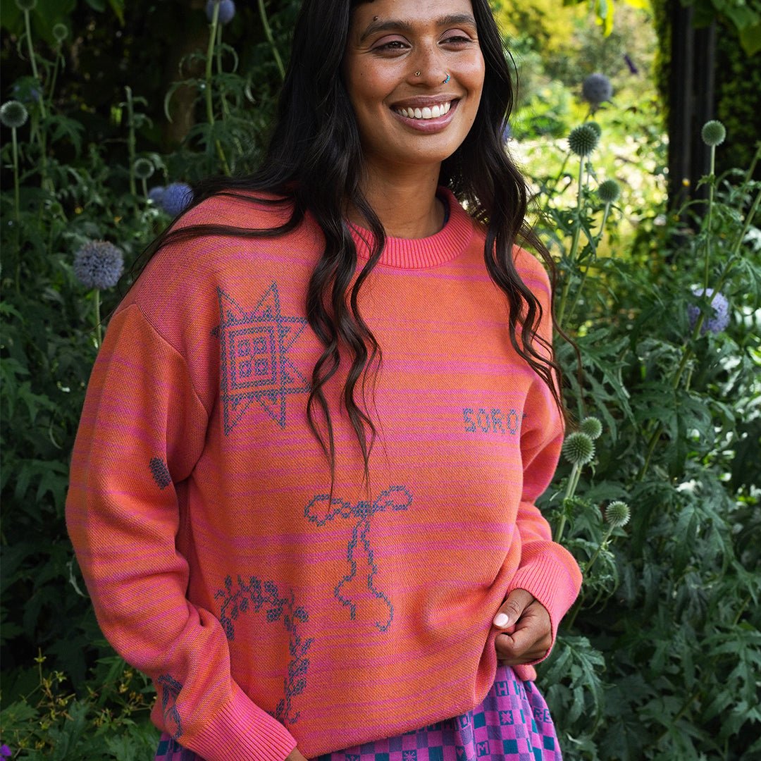 Cross Stitch Jumper in Fruit Salad &amp; Teal - Black &amp; BeechXS