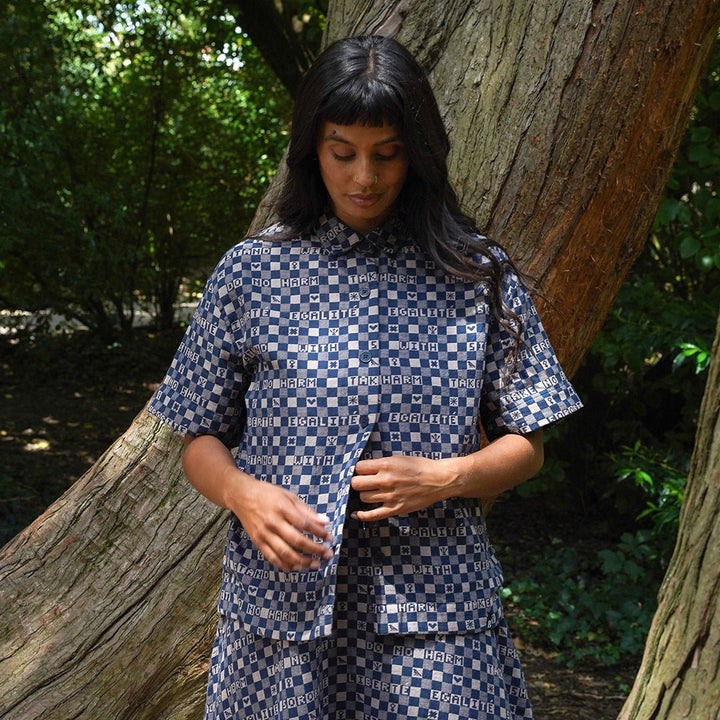 Easy-fit Organic Cotton Summer Shirt in Midnight &amp; Putty - Black &amp; Beech1
