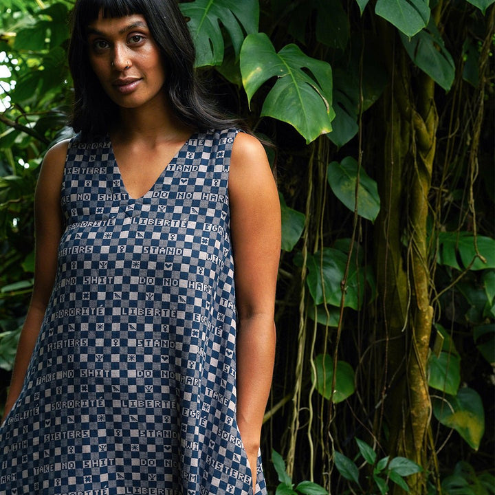 Easy-fit Organic Cotton Summer Dress in Midnight &amp; Putty - Black &amp; Beech1