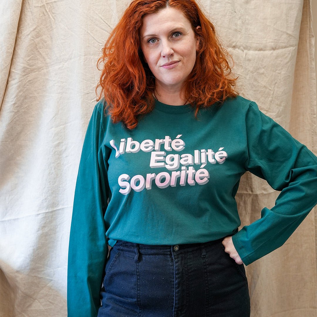 Liberté, Egalité, Sororité® Long Sleeve T-Shirt in Green - Black &amp; BeechXS