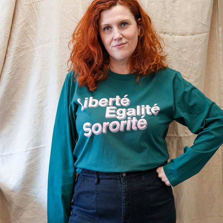 Liberté, Egalité, Sororité® Long Sleeve T-Shirt in Green - Black &amp; BeechXS