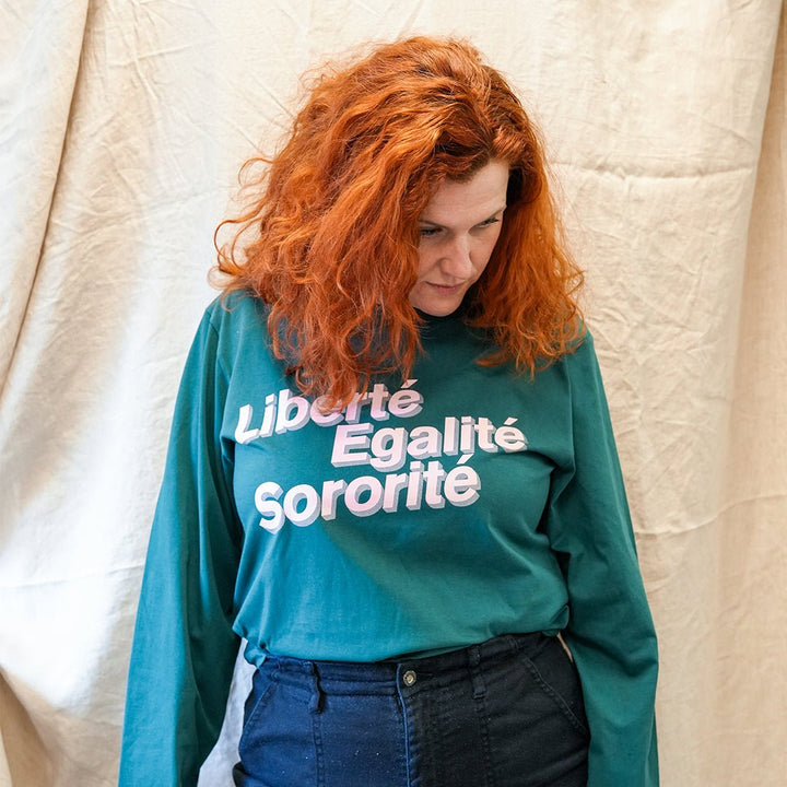 Liberté, Egalité, Sororité® Long Sleeve T-Shirt in Green - Black &amp; BeechXS