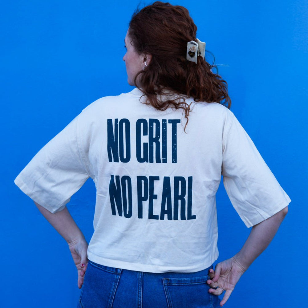 No Grit No Pearl Organic Cotton T-Shirt in Raw Cotton - Black & BeechXS