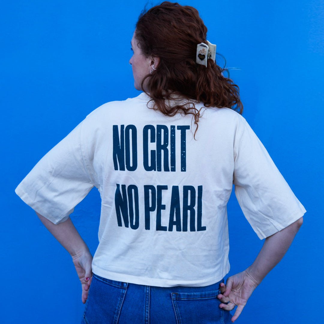 No Grit No Pearl Organic Cotton T-Shirt in Raw Cotton - Black & BeechXS