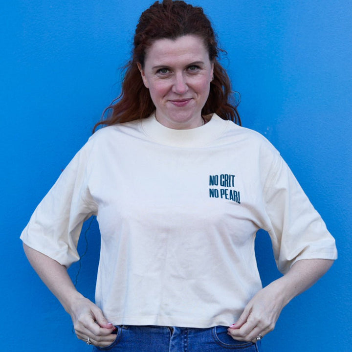 No Grit No Pearl Organic Cotton T-Shirt in Raw Cotton - Black & BeechXS