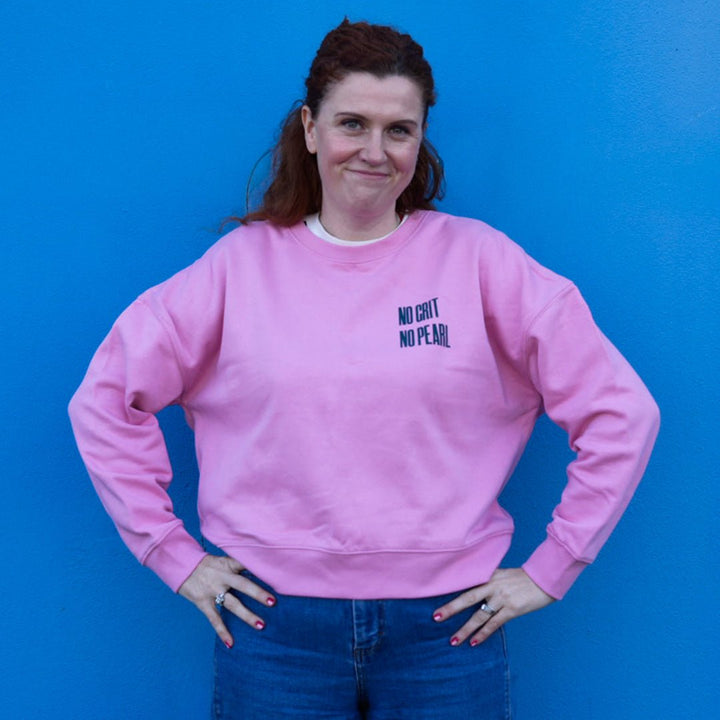 No Grit No Pearl Organic Cotton Sweatshirt in Bubble Pink - Black & BeechS