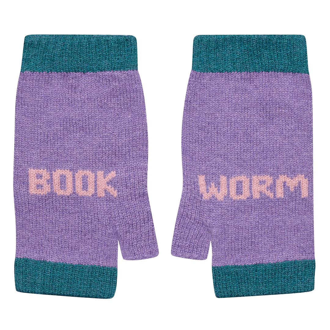 Book Worm Mittens in Violet & Calamine - Black & Beech