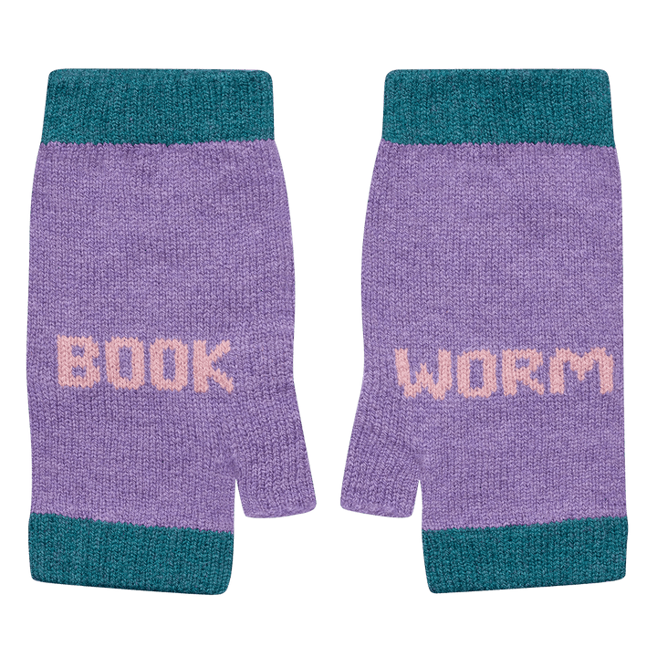 Book Worm Mittens in Violet &amp; Calamine - Black &amp; Beech