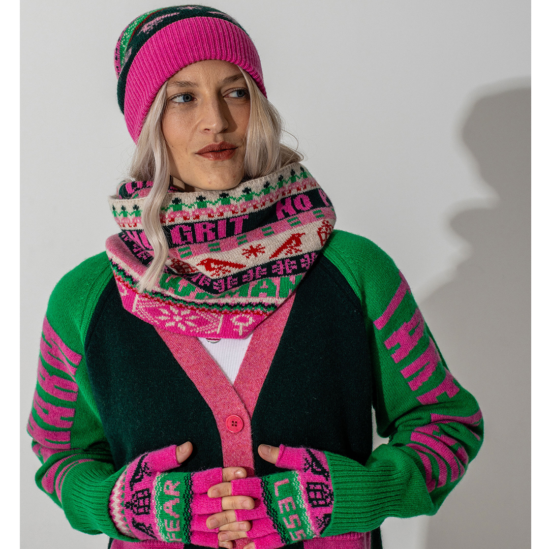 Feminist Fairisle Loop Scarf in Bubblegum