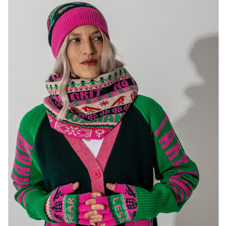 Feminist Fairisle Loop Scarf in Bubblegum