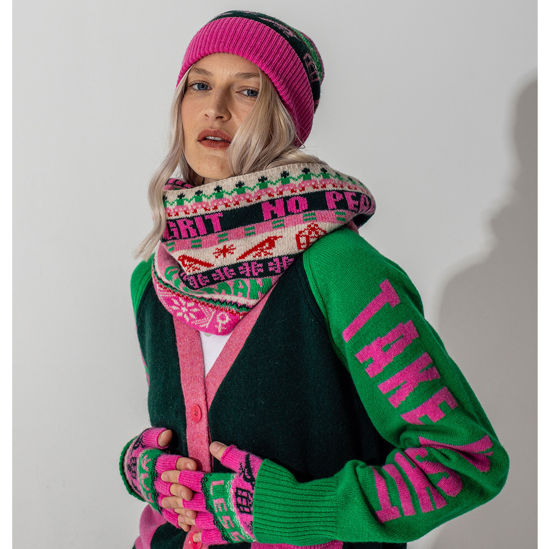 *PRE ORDER* Do No Harm Take No Shit Lambswool Cardigan in Kelly Green & Bubblegum