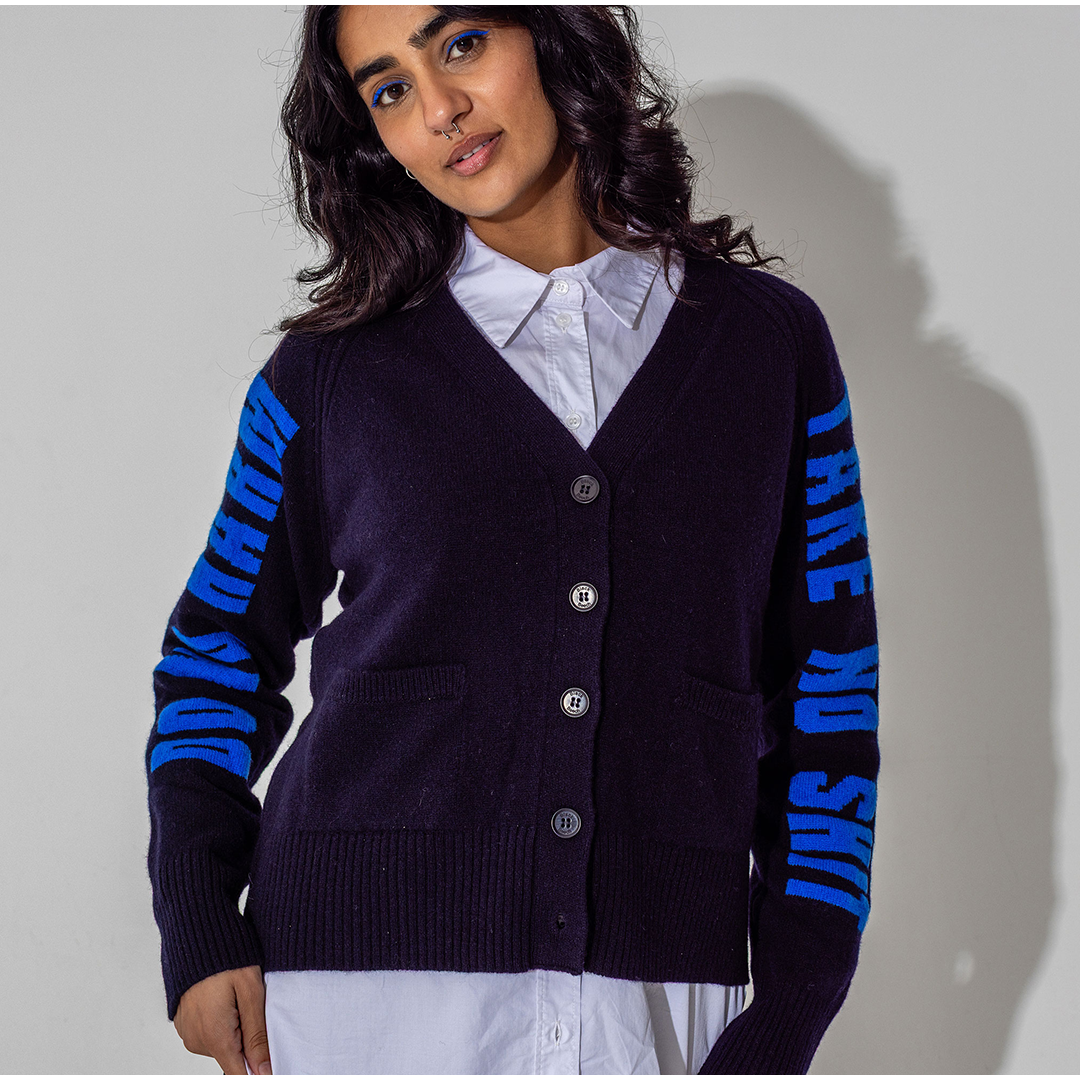 *PRE ORDER* Do No Harm Take No Shit Lambswool Cardigan in Navy & Klein
