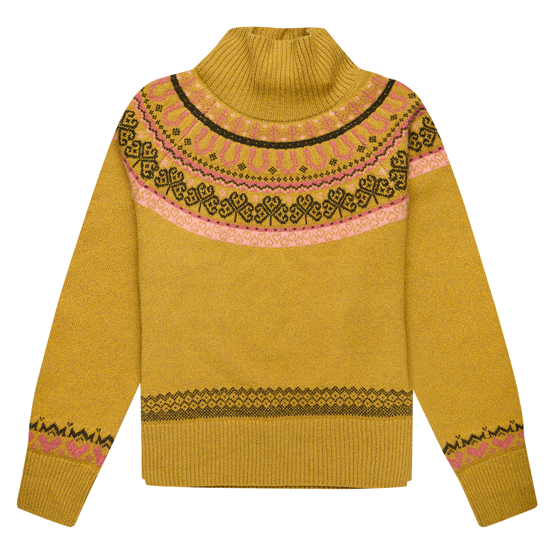 Fairisle Fiadh Funnel Neck Jumper in Gorse