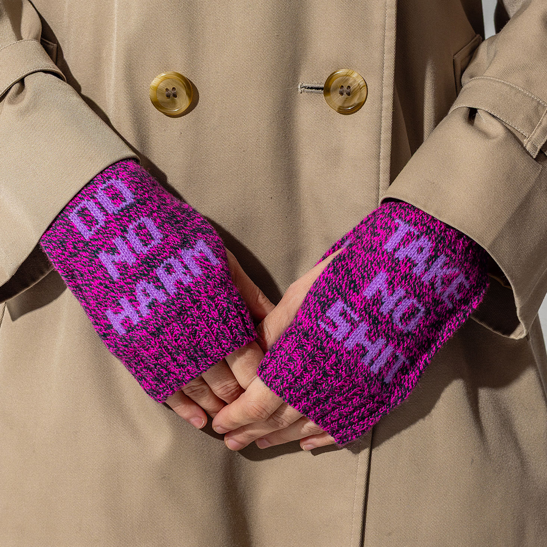 Do No Harm Take No Shit Wrist Warmers in Anemone