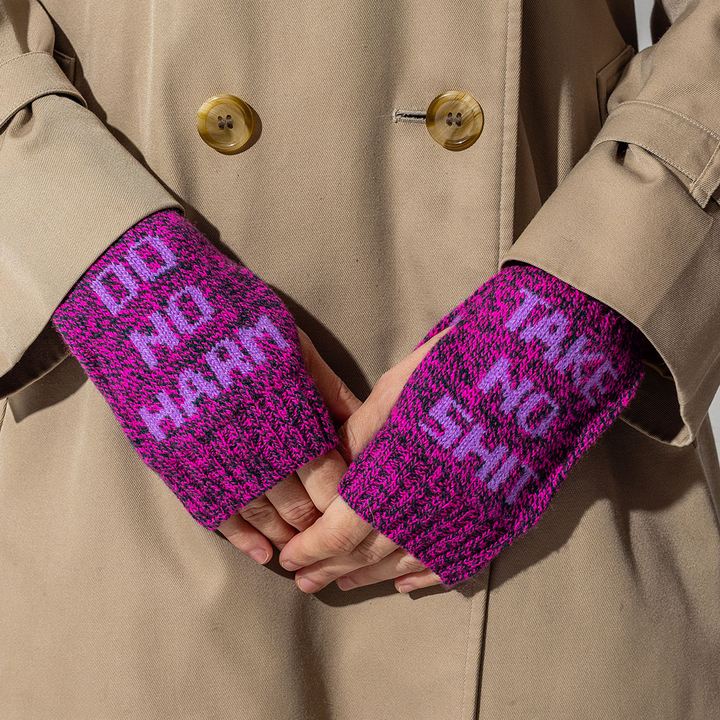 Do No Harm Take No Shit Wrist Warmers in Anemone