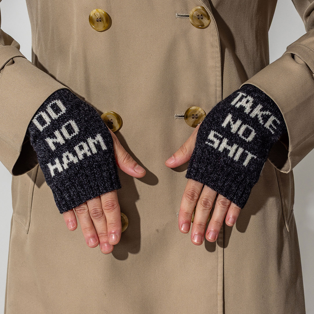 Do No Harm Take No Shit Wrist Warmers in Anthracite