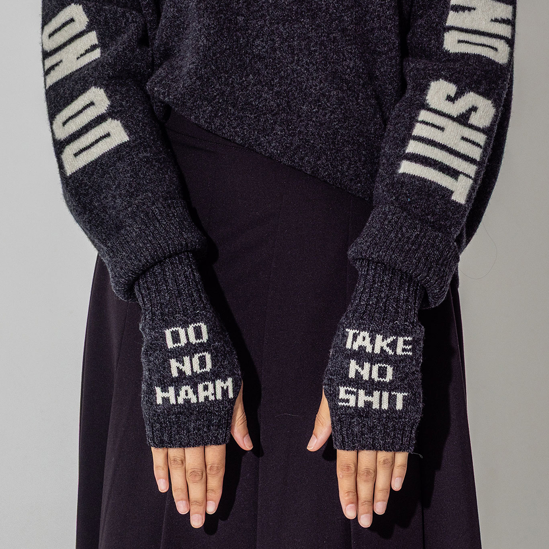 Do No Harm Take No Shit Wrist Warmers in Anthracite
