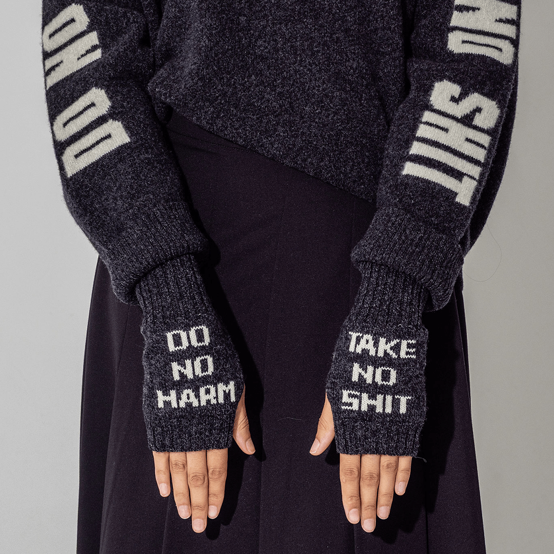 Pre-Order - Do No Harm Take No Shit Wrist Warmers in Anthracite - Black & Beech