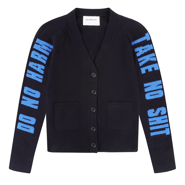 *PRE ORDER* Do No Harm Take No Shit Lambswool Cardigan in Navy & Klein