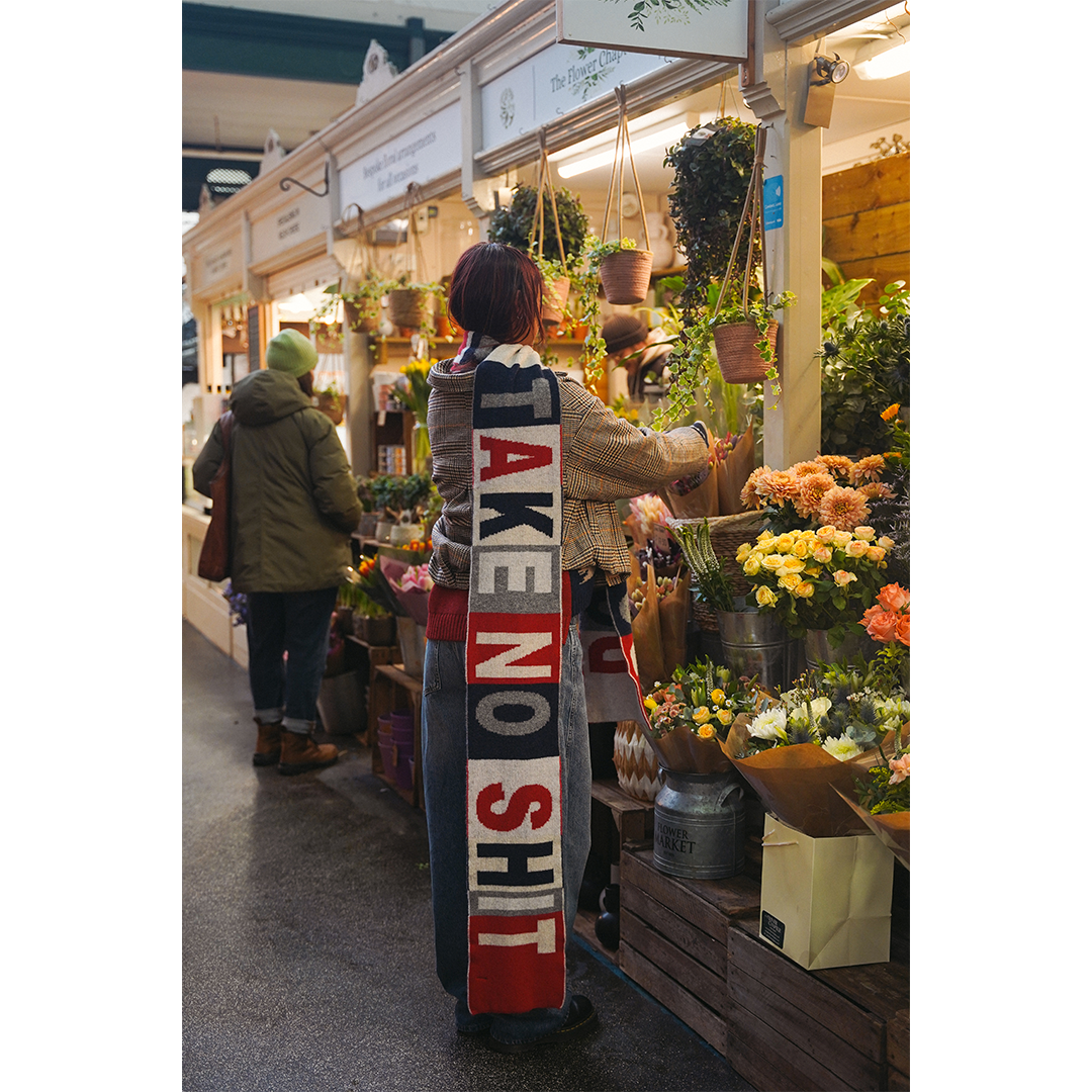 Do No Harm Take No Shit Scarf in Prussian Blue &amp; Rouge - Black &amp; Beech