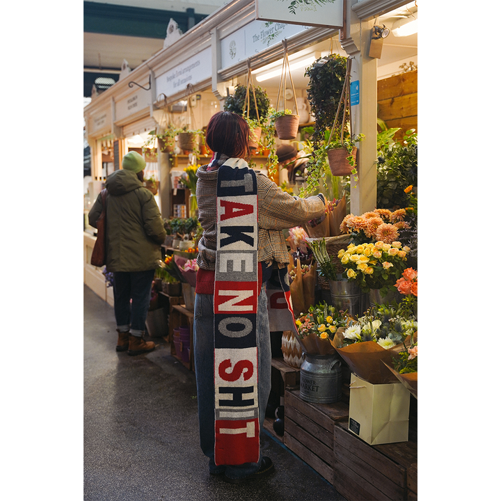 Do No Harm Take No Shit Scarf in Prussian Blue &amp; Rouge - Black &amp; Beech
