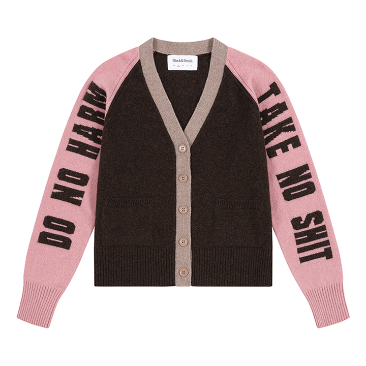*PRE-ORDER* Do No Harm Take No Shit Lambswool Cardigan in Cocoa & Calamine