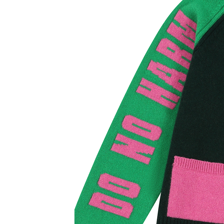 *PRE ORDER* Do No Harm Take No Shit Lambswool Cardigan in Kelly Green & Bubblegum