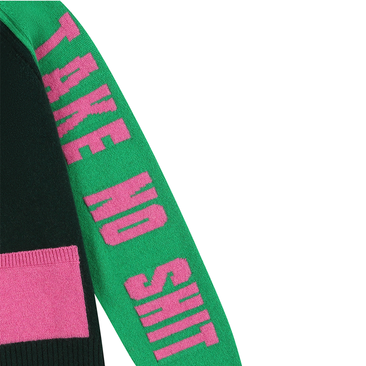 *PRE ORDER* Do No Harm Take No Shit Lambswool Cardigan in Kelly Green & Bubblegum