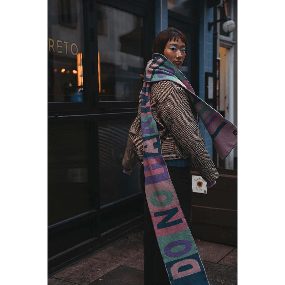 Do No Harm Take No Shit Scarf in Violet &amp; Teal - Black &amp; Beech