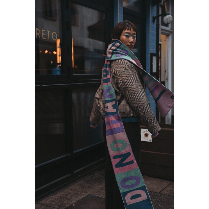 Do No Harm Take No Shit Scarf in Violet &amp; Teal - Black &amp; Beech