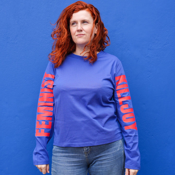 Feminist Killjoy Long Sleeve T-shirt in Worker Blue