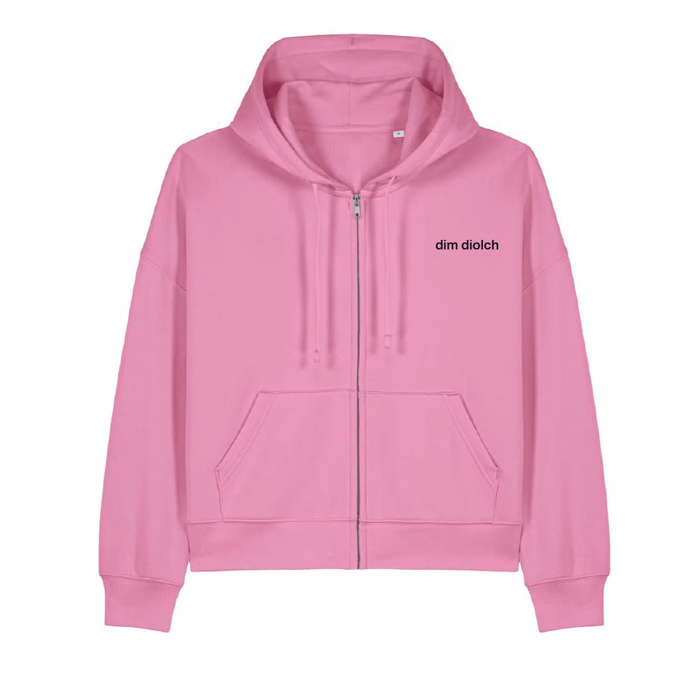 Dim Diolch Embroidered Hoodie - PREORDER - Black & BeechPink with Navy Thread