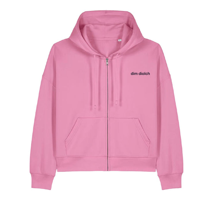 Dim Diolch Embroidered Hoodie - PREORDER - Black &amp; BeechPink with Navy Thread