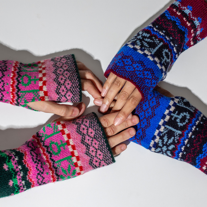 Fairisle Wrist Warmers in Bubblegum