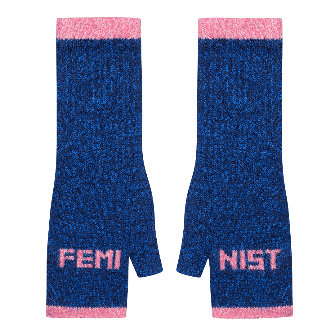 Feminist Fingerless Mittens in Clíona & Róisín - Black & Beech