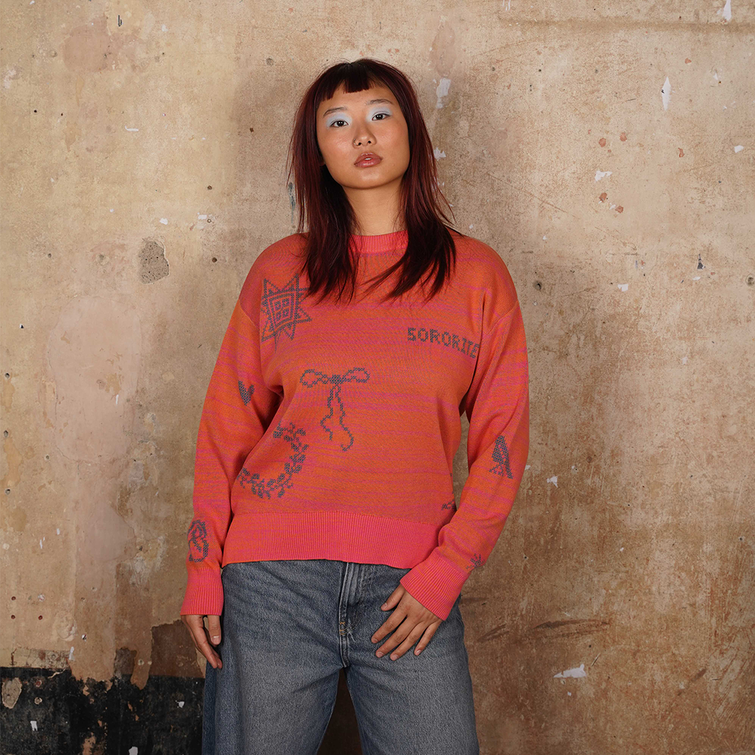 Cross Stitch Jumper in Fruit Salad & Teal