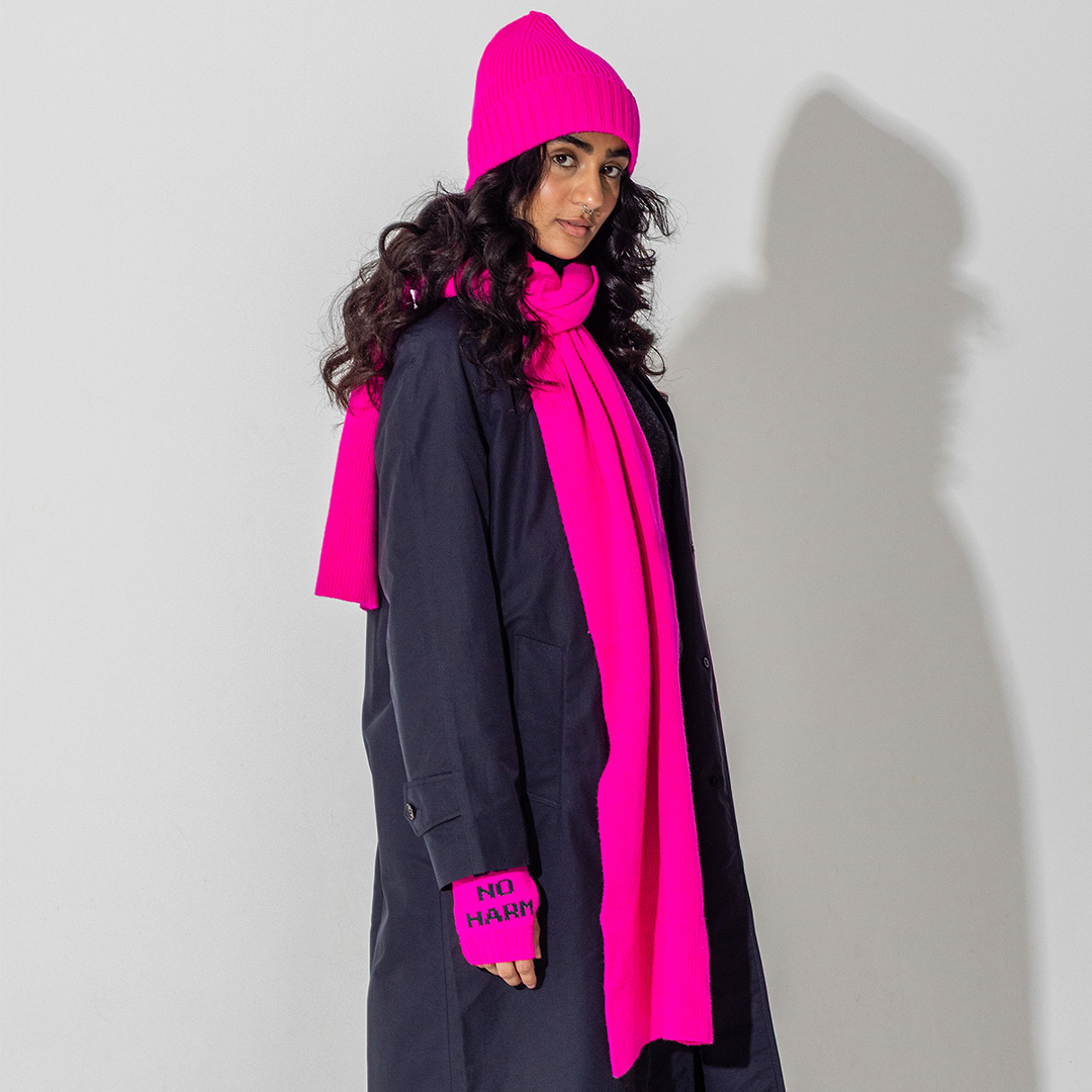 Cashmere Blend Fluro Pink Ribbed Scarf