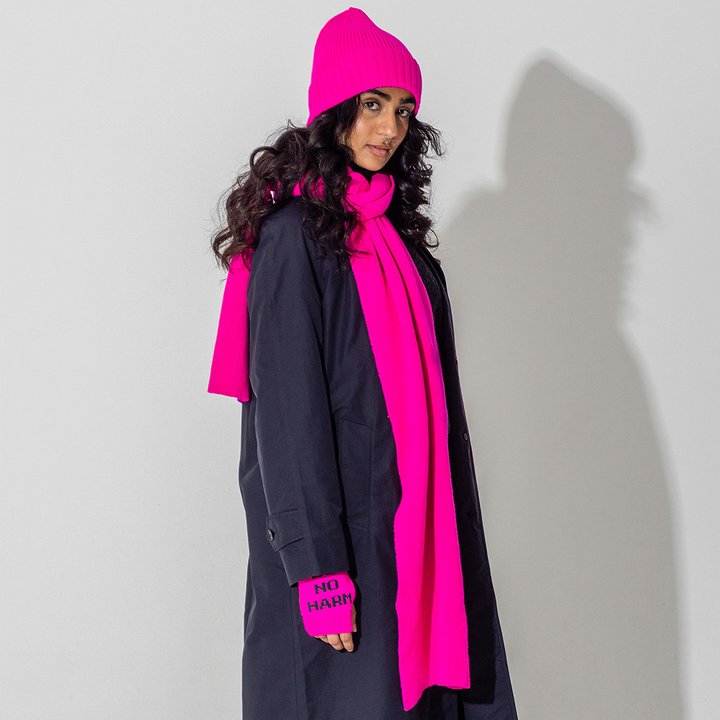 Cashmere Blend Fluro Pink Ribbed Scarf