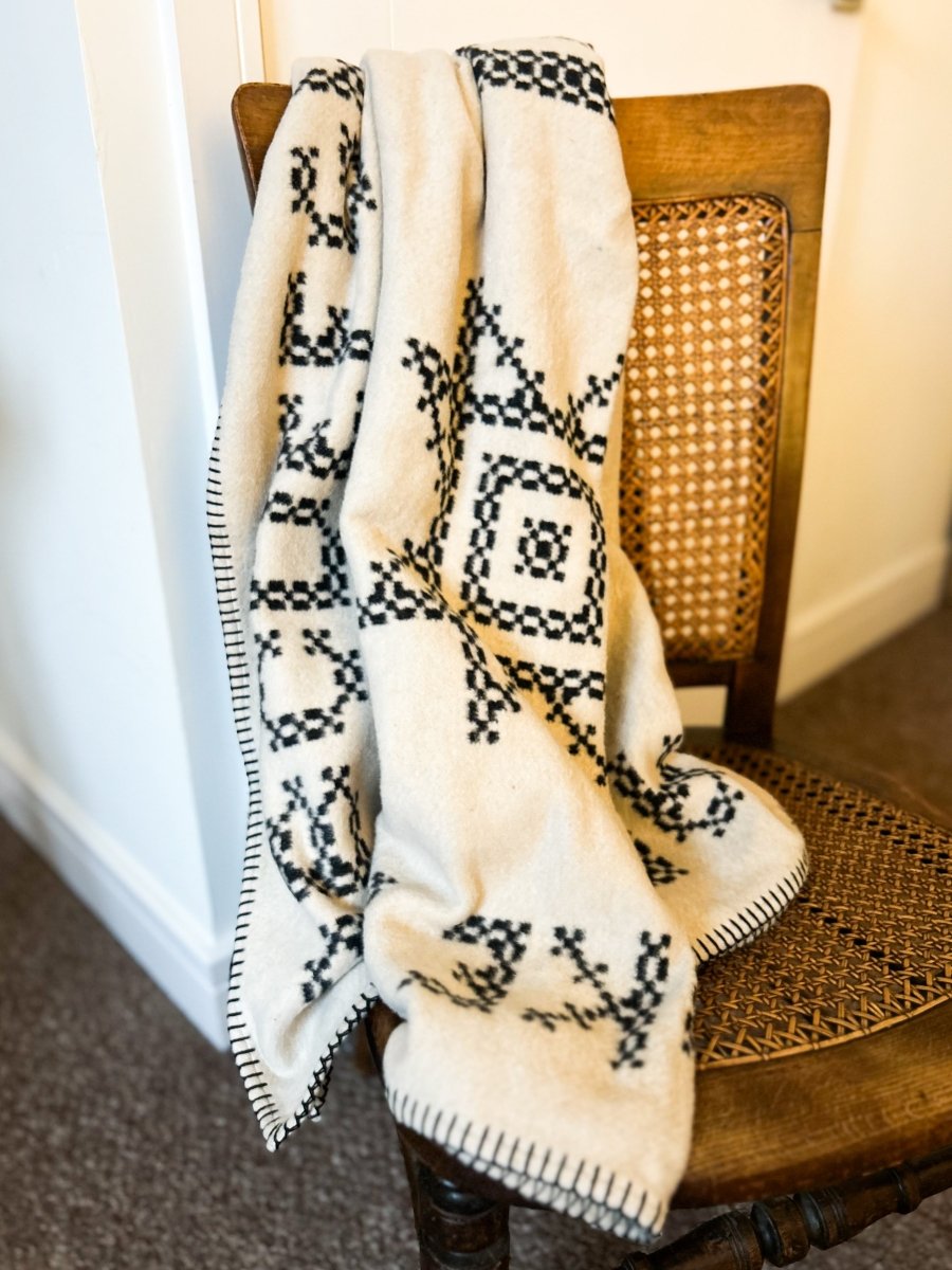 Feminist Cross Stitch Inspired Blanket - Black & BeechBottle Green