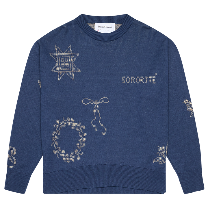 Cross Stitch Jumper in Midnight & Putty
