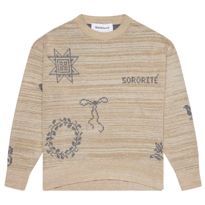 Cross Stitch Jumper in Putty & Midnight